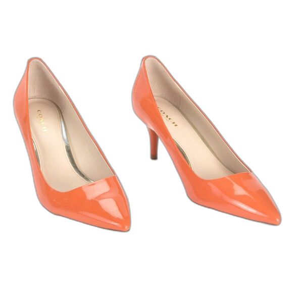 Coach Women's Lizzy Patent Leather Pump Bright Orange 3" Heel Size US/8 - Picture 6 of 10